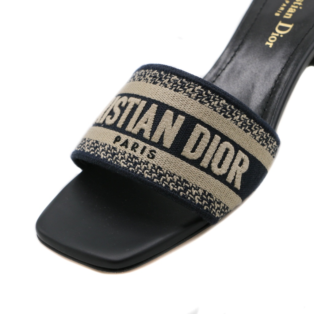 Christian Dior Dway Heeled Slide - Deep Blue Embroidered